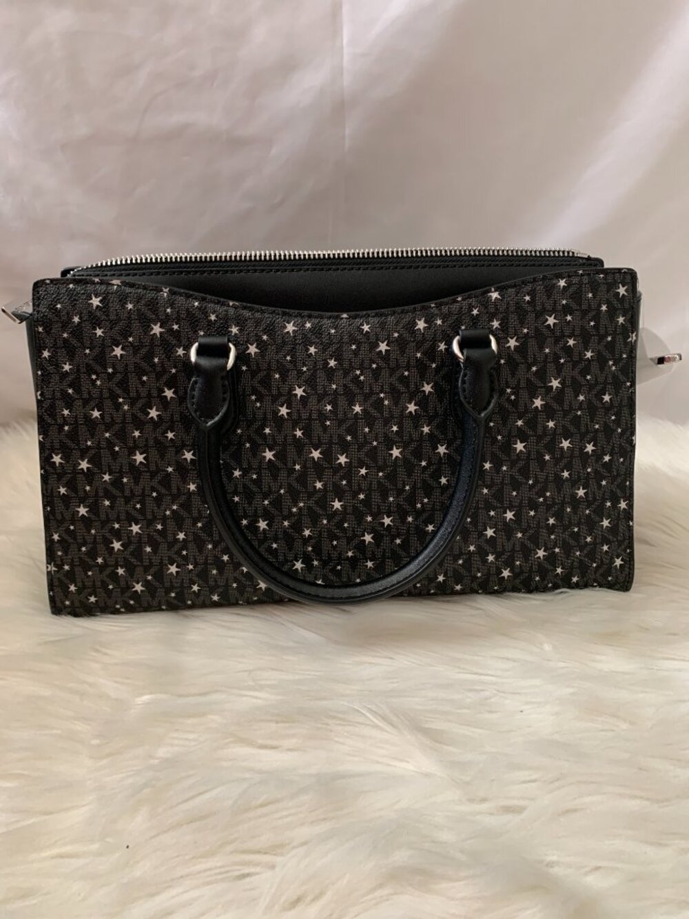 MICHAEL KORS Arden Signature Logo Star Medium Satchel in Black/Silver - Picture 4 of 8